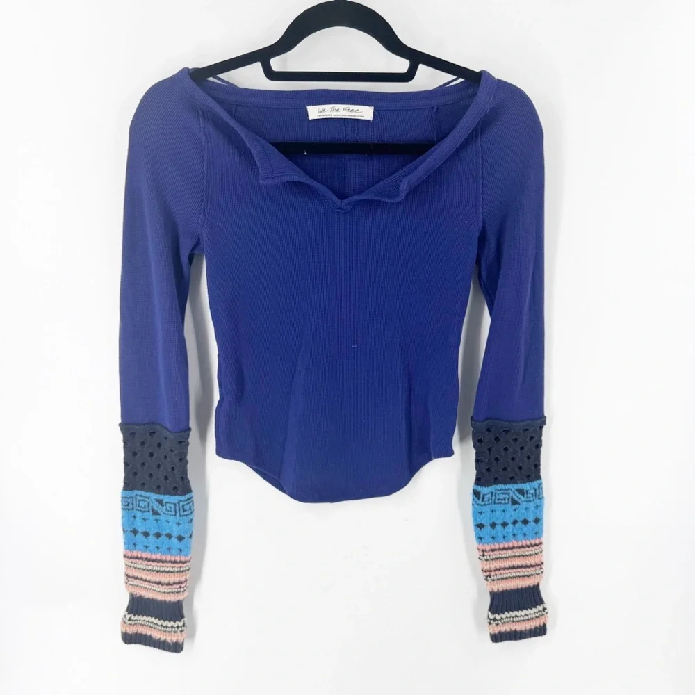 ✅ Free People Women's Cozy Craft‎ Cuff Top SIZE X-SMALL PURPLE